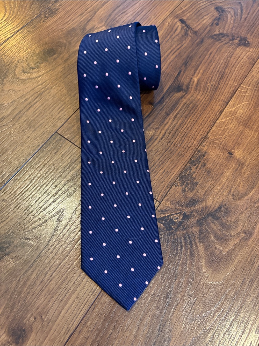 Brooks Brothers Navy Tie with Pink Polka Dots